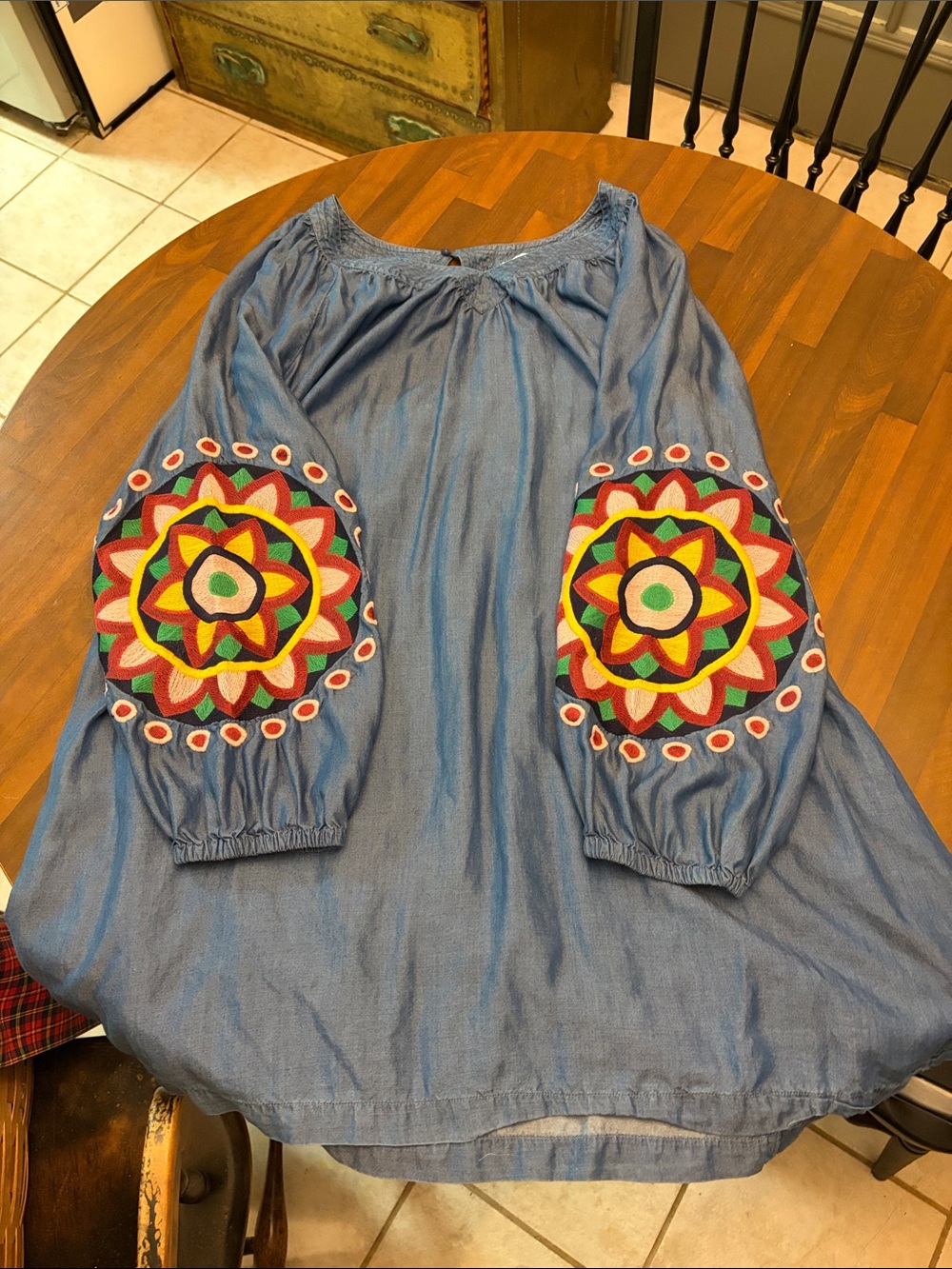 NWOT crown and ivy embroidered denim dress Women Chambray Boho Chic shift dress